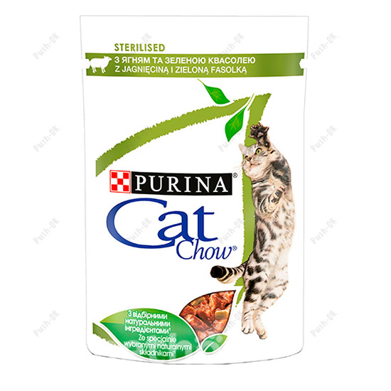 CAT CHOW стерилез З ягням та зеленою квасолею в желе консерва для кішок 